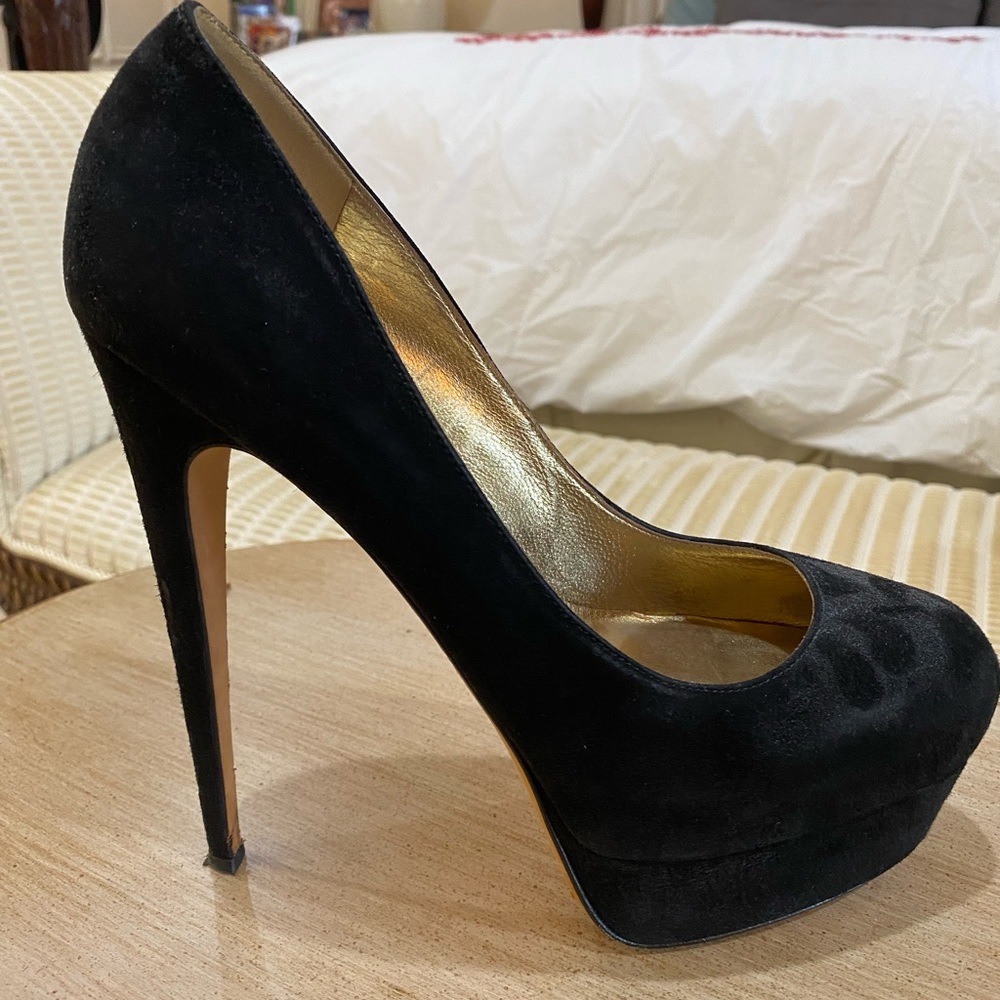 Brian Atwood black suede shoes platform 39.5 / 9.5 pump